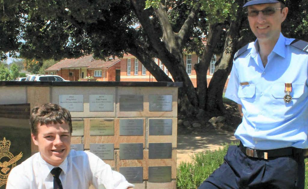 Head of Boarding Boys Greg Wacker congratulates Scots PGC senior Ned Skehan for his admission into the Royal Air Force.